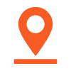 orange location pin icon representing a specific point or place in navigation for maps related to 9 locations