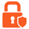 orange padlock icon representing security with shield symbol for safety and privacy in digital contexts including eleven security measures