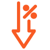 orange downward arrow symbol with percentage indicating a decrease in values for twelve related statistics